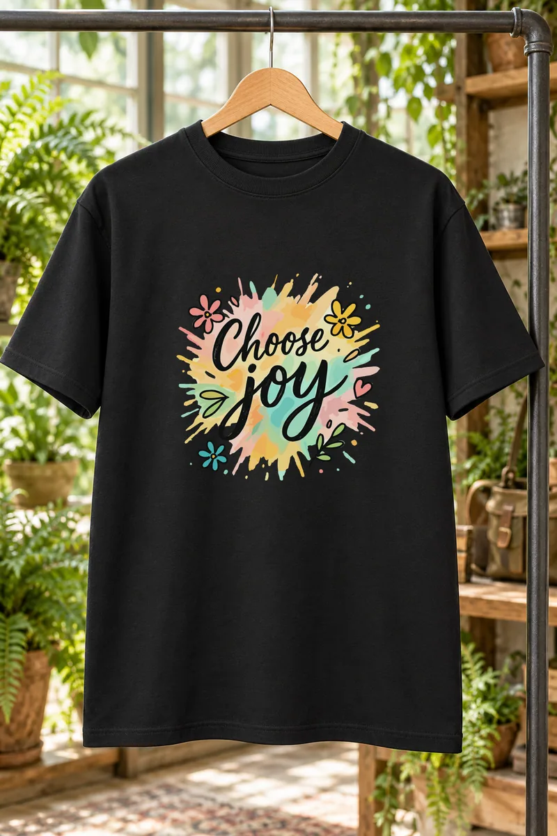 Choose Joy Brush Script On Watercolor Splash With Flowers – Motivation and Mindset design